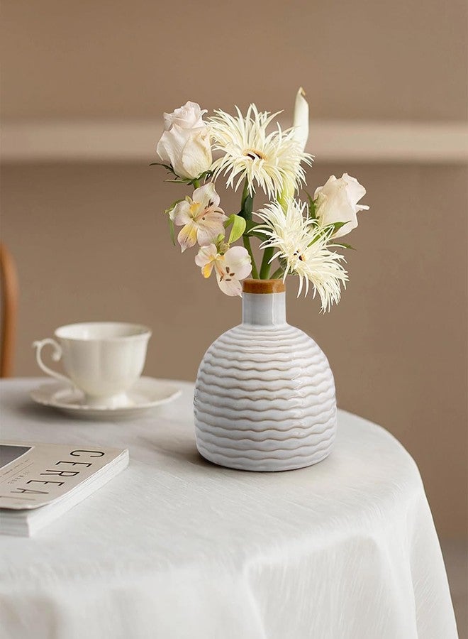 GeLive Vintage White Ceramic Bud Vase - Small Rustic Retro Flower Vase Diffuser Bottle - Farmhouse Boho Vase for Bud Hydroponics Plants - Table Centerpiece - Minimalism Home Decor - Image 1